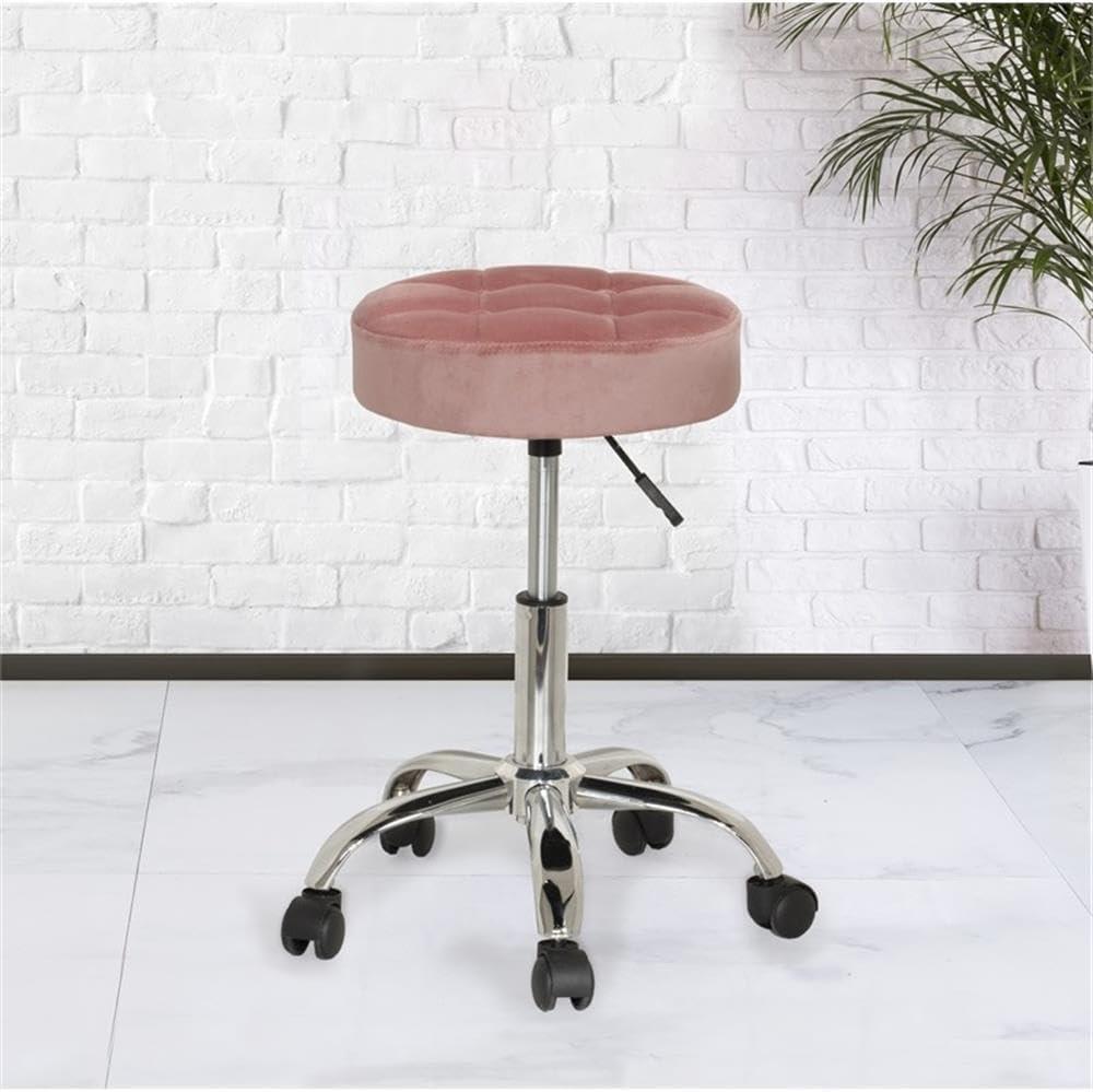 Dusty Pink Velvet Adjustable Backless Office Stool with Chrome Base
