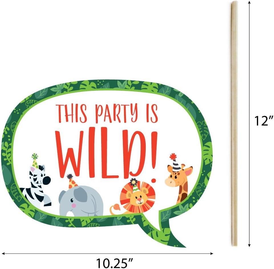 Big Dot of Happiness Jungle Party Animals - Safari Zoo Animal Birthday Party or Baby Shower Photo Booth Props Kit - 20 Count