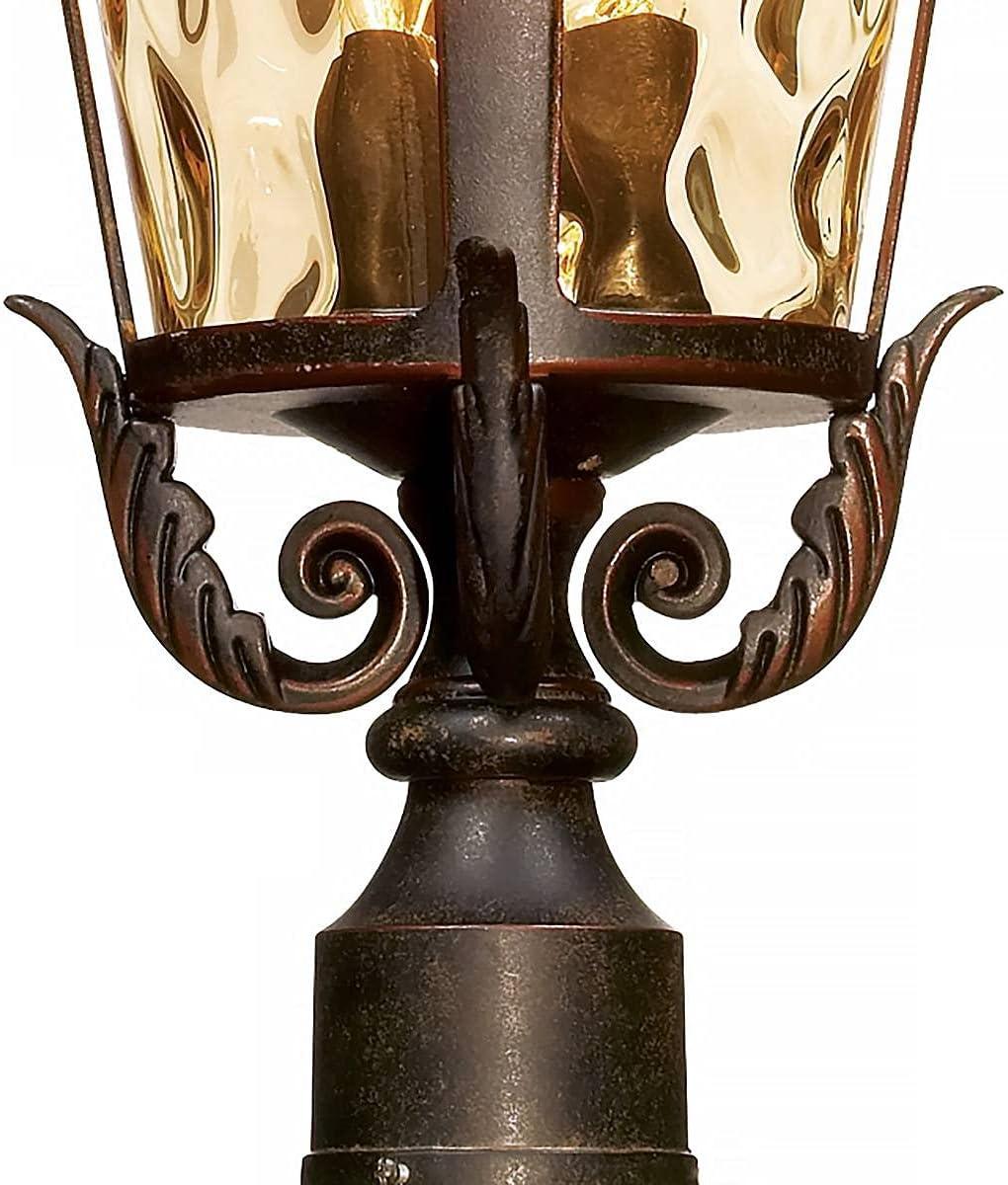 John Timberland Casa Marseille Vintage Rustic Outdoor Post Light with Flat Base Pole Bronze 99 3/4" Champagne Hammered Glass for Exterior Barn Deck