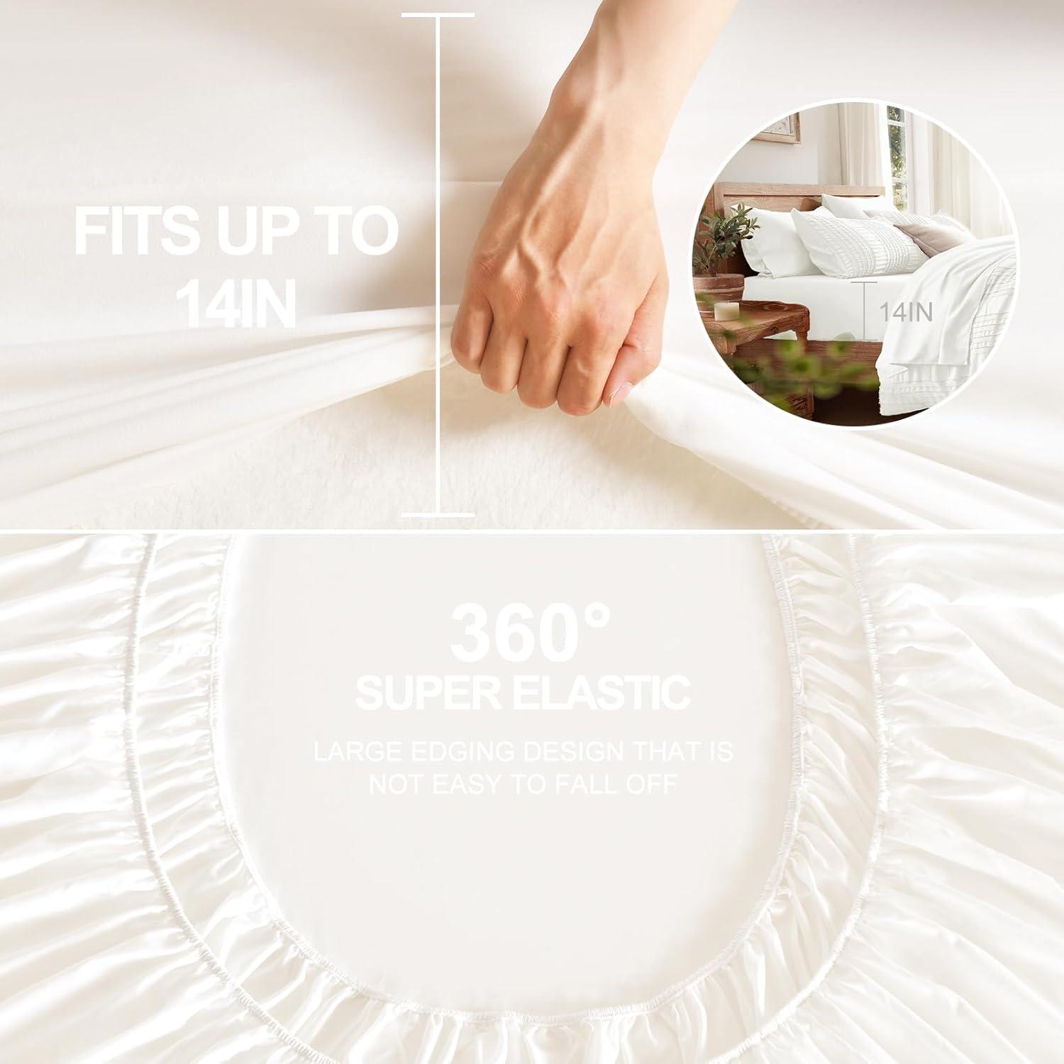 Queen Comforter Set 7 Pieces, White Tufted Bed in a Bag with Comforter and Sheets, All Season Boho Bedding Sets with 1 Comforter, 2 Pillow Shams, 2 Pillowcases, 1 Flat Sheet, 1 Fitted Sheet