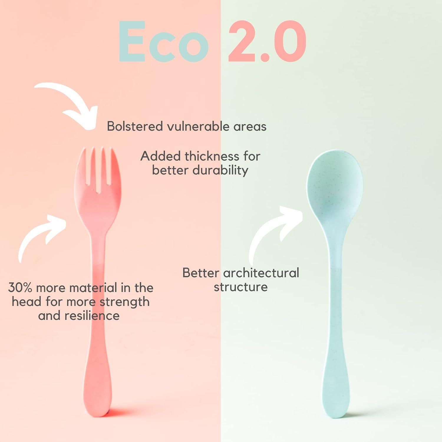 Eco-Friendly Bamboo Fiber Reusable Flatware Set in Mint, Coral, White
