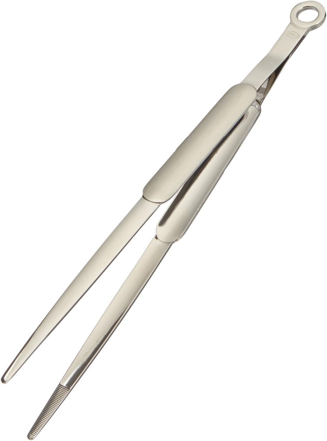 Stainless Steel Fine Tongs with Grooved Tips, 12.2-Inch