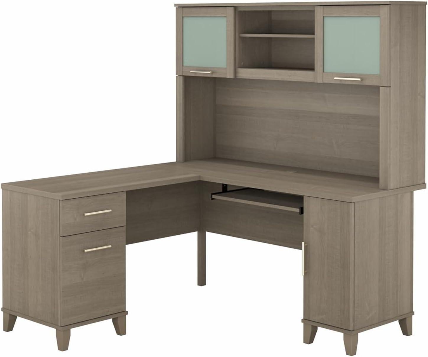 Bush Furniture Somerset 60" L Desk and Hutch with Storage, Ash Gray