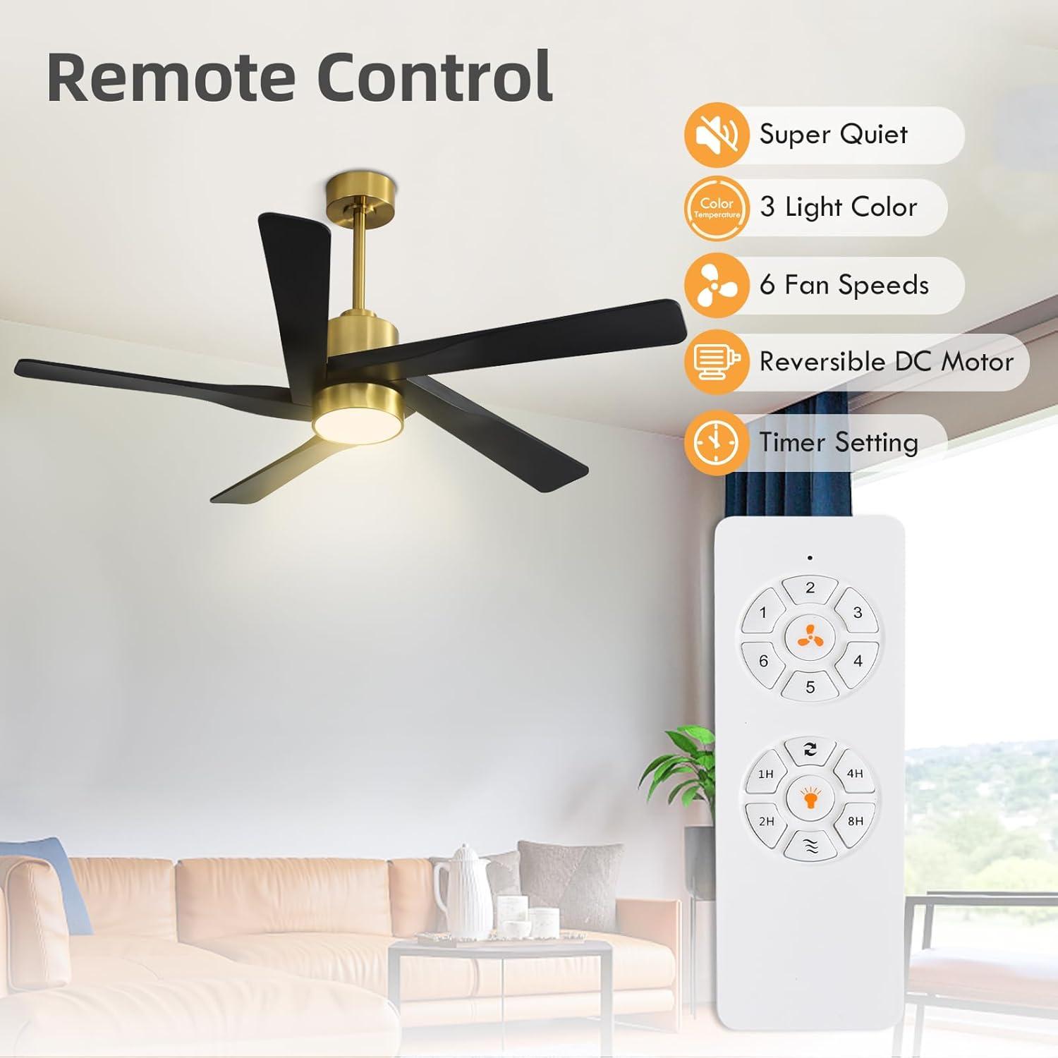 5 - ABS Blades Indoor Ceiling Fan with Light and Remote