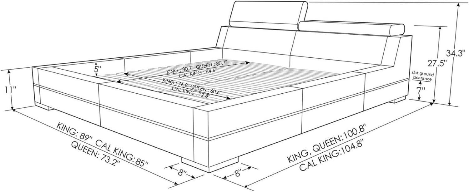 Hera White Leather Queen Platform Bed with Adjustable Headrests