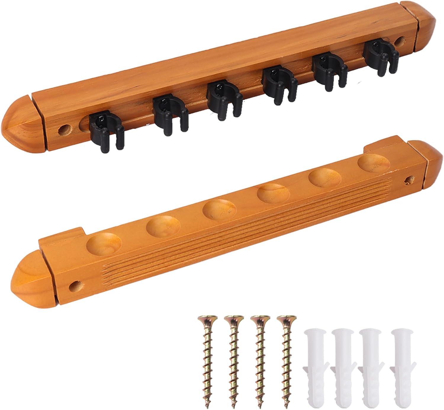 2-Piece Billiard Pool Cue Stick Wall Mounted Rack, Holds 6 Pool Cue Stick