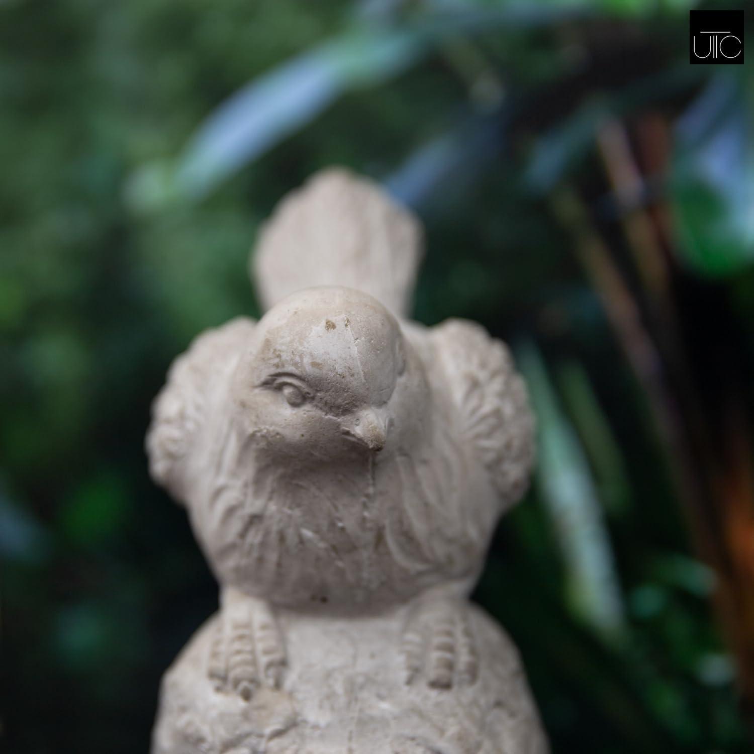 Cement Sitting Bird Figurine with Head Downward on Base, Gray