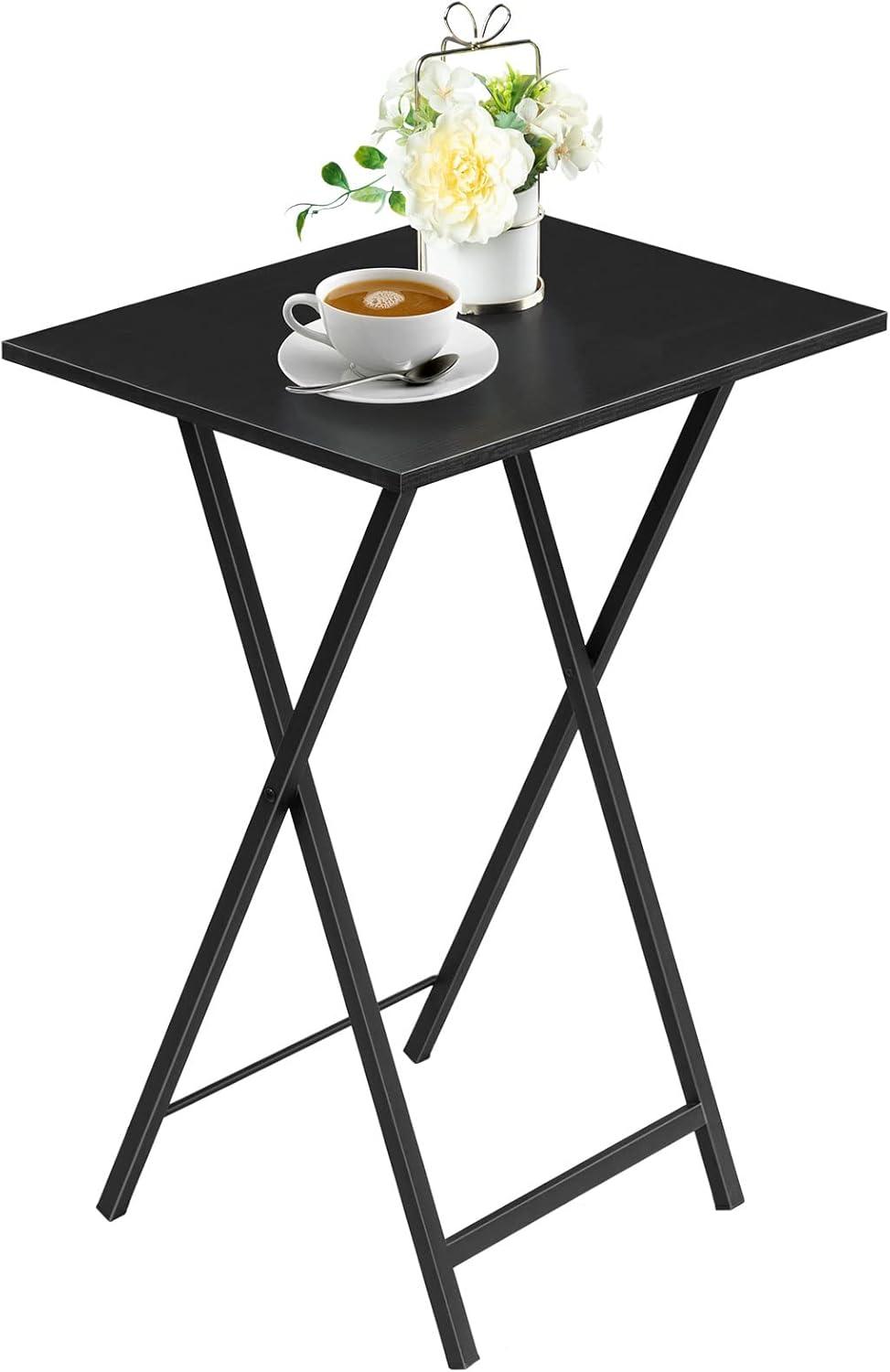 Wooden TV Tray, Portable Sofa Side Table, Industrial Snack Table End Table for Small Spaces, Space-Saving, Easy to Install and Fold, Black BB27BZP201