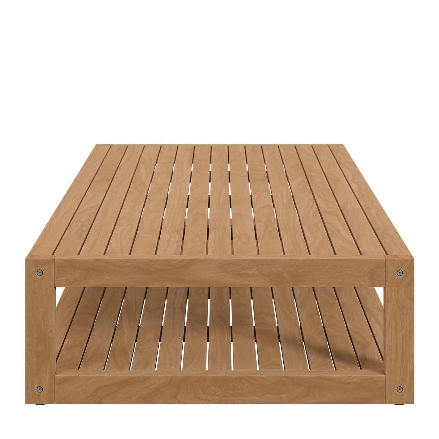 Modway Carlsbad Modern Rectangular Teak Wood Patio Coffee Table in Natural