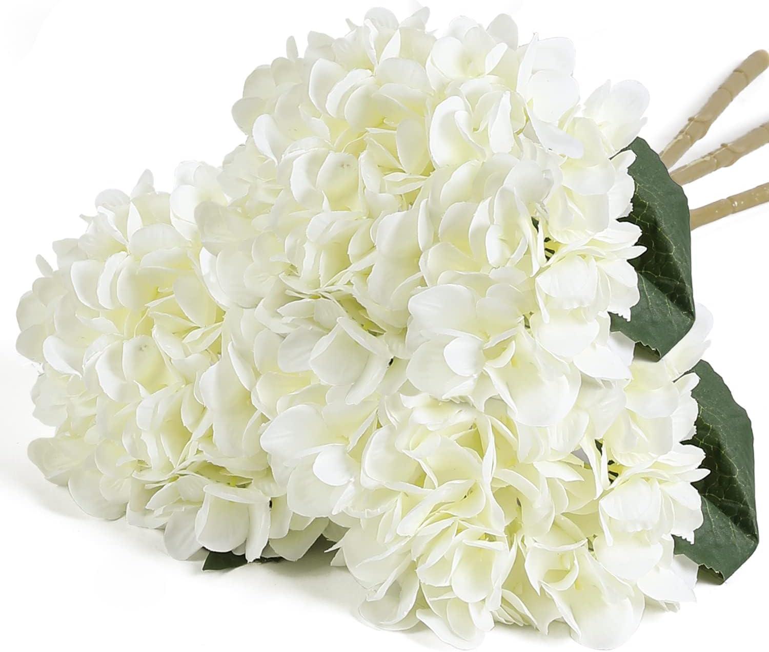 White Silk Hydrangea Artificial Flower Bouquet for Tabletop Centerpiece