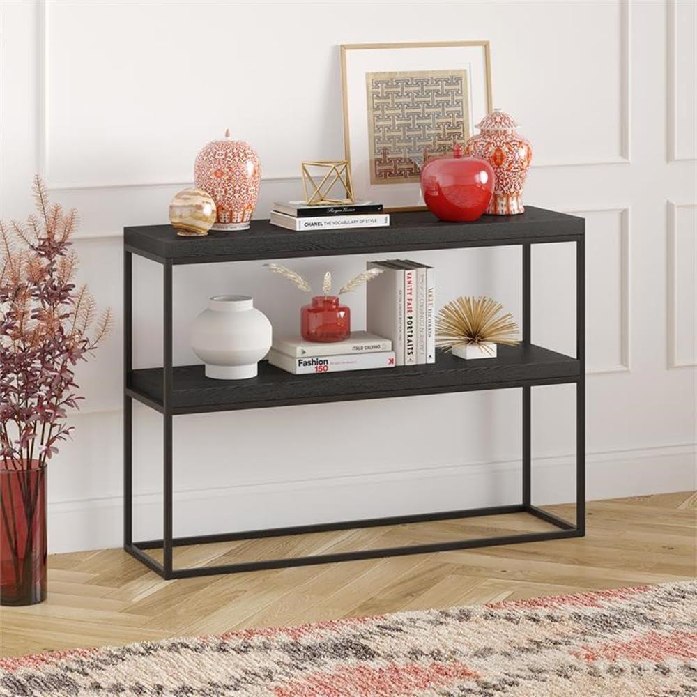 Evelyn&Zoe Edmund 42" Wide Rectangular Console Table, Black Grain