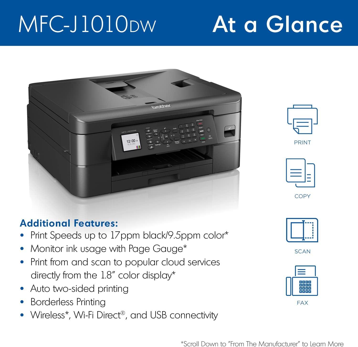 Brother MFC-J1010DW Color Inkjet All-in-One Printer with Wireless Connectivity, Duplex Printing