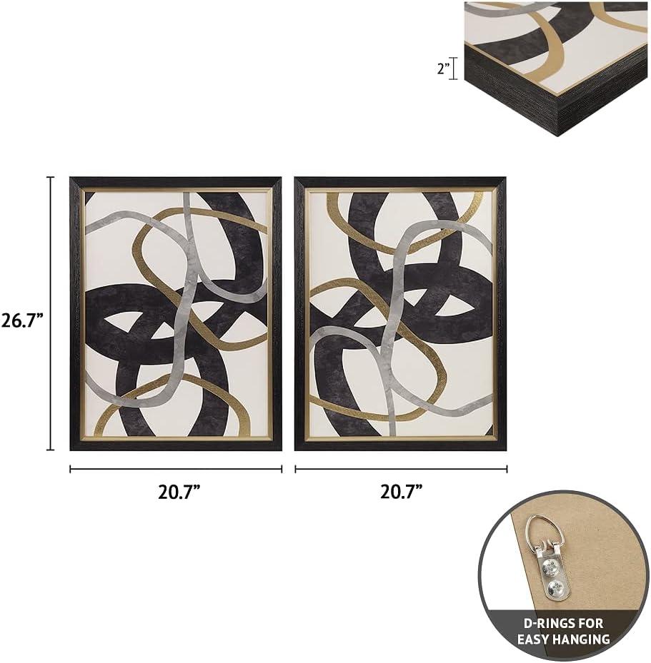 2pc Moving Midas Gold Foil Abstract Framed Canvas Wall Art Set Black - Madison Park: Modern Decor, Vertical Orientation