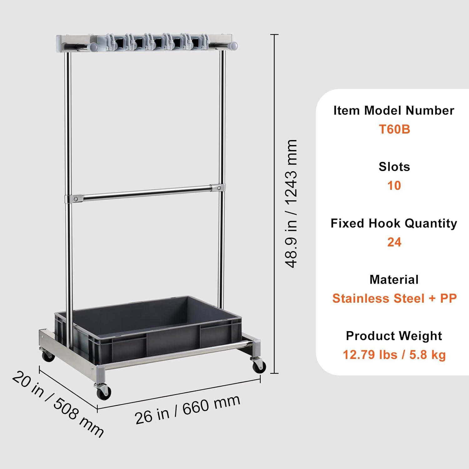 Stainless Steel Garden Tool Organizer with Wheels, 10 Slots