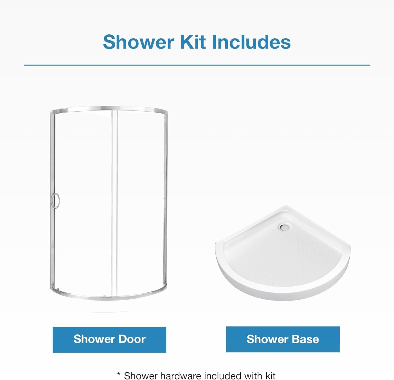 OVE Decors Breeze Premium 33 in. Framed Round Shower Kit w/ Clear Glass, Base