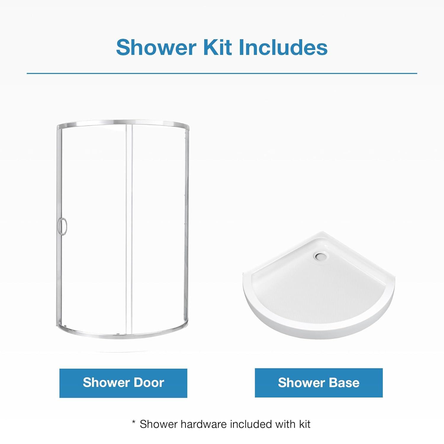 OVE Decors Breeze Premium 33 in. Framed Round Shower Kit w/ Clear Glass, Base