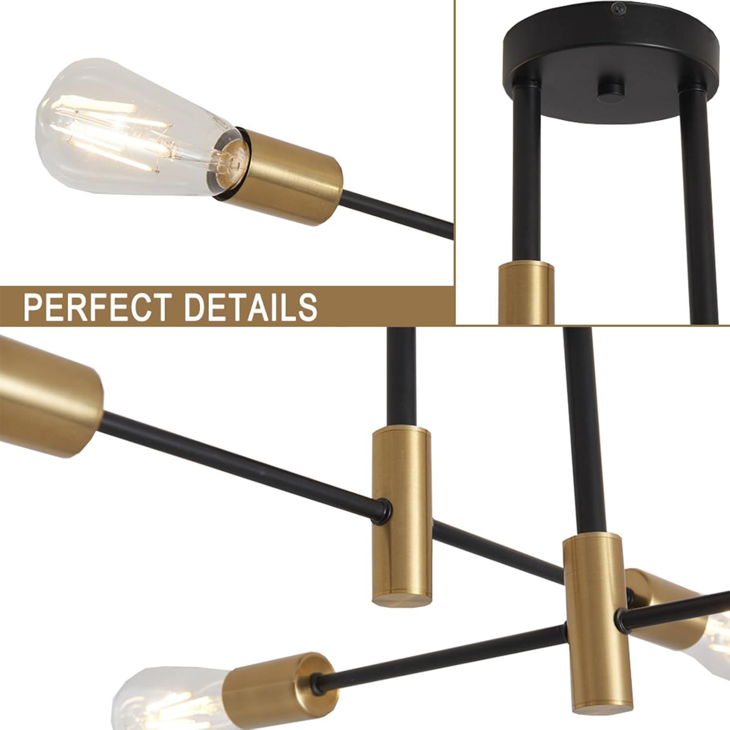 Sputnik Chandelier - 4-Light Semi Flush Mount Ceiling Light Fixture,Mid Century Modern Hanging Light Fixtures,Black and Gold Chandeliers for Dining Room Bedroom Living Room Kitchen Foyer