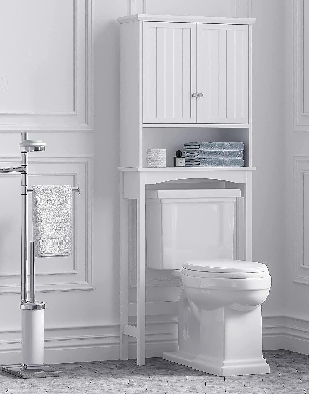 White Wood Adjustable Over-the-Toilet Storage Cabinet