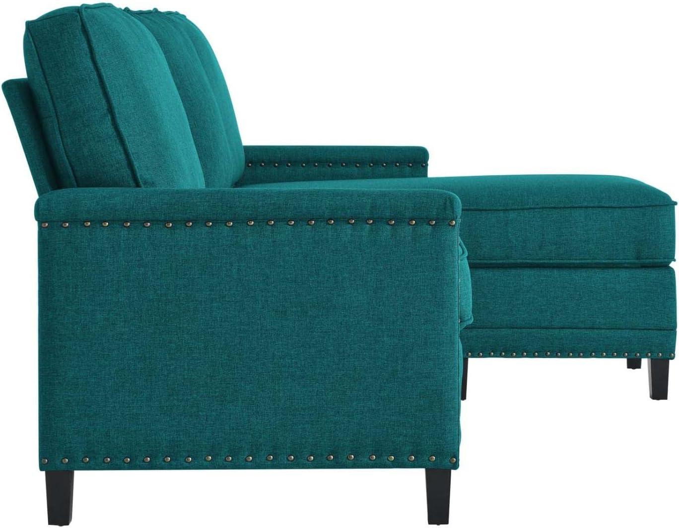 Teal Fabric Lawson Sectional Sofa with Nailhead Trim