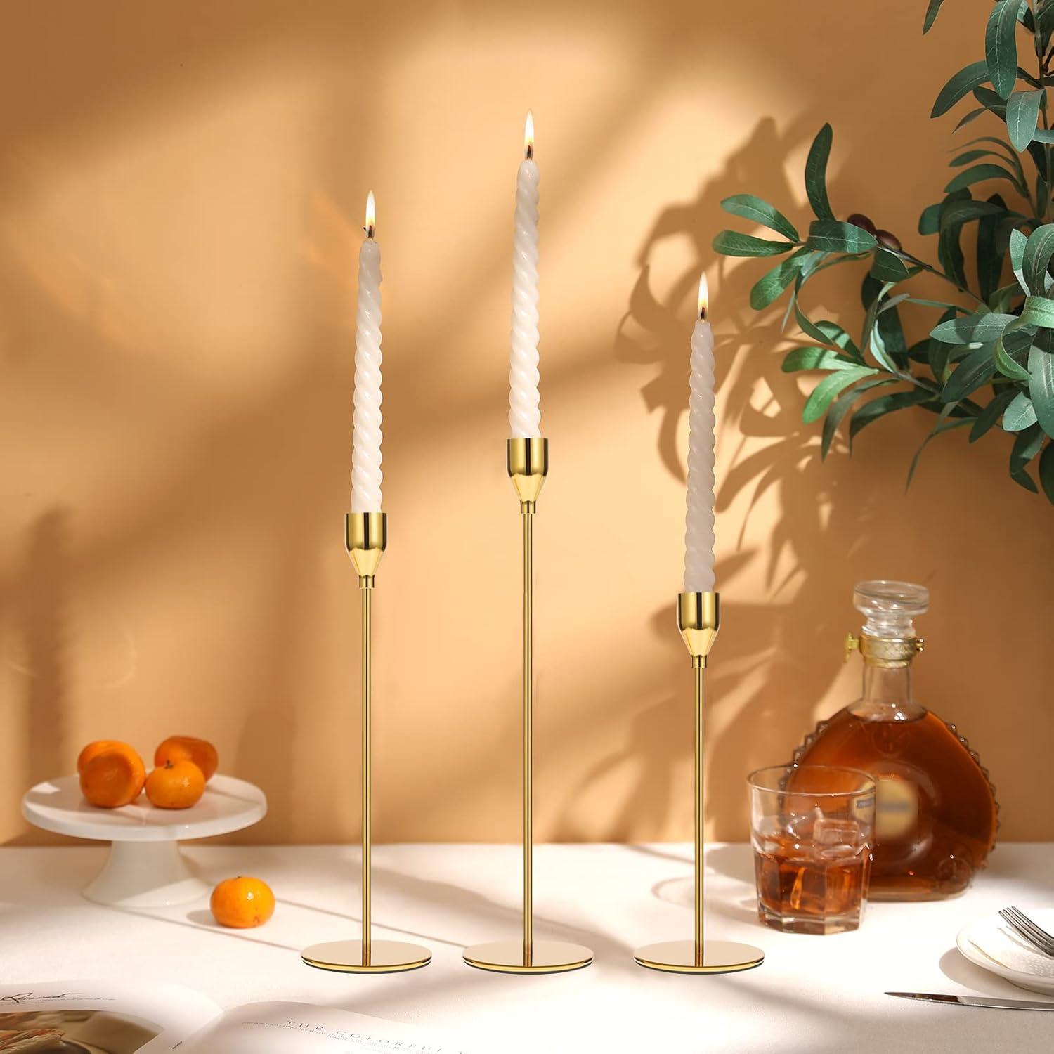 Elegant Gold Metal Taper Candlestick Holders Set of 6