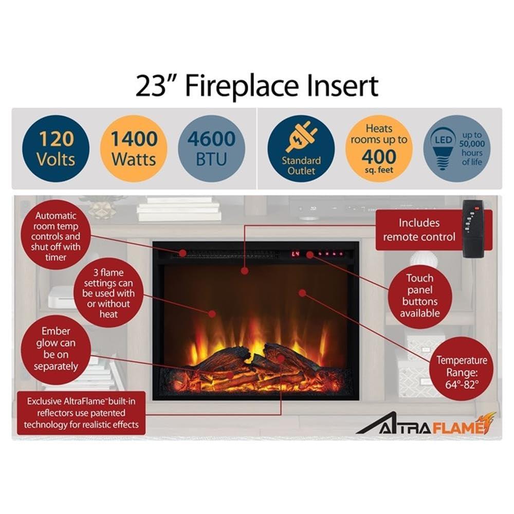 Barrow Creek Black Oak Fireplace TV Console with Glass Doors