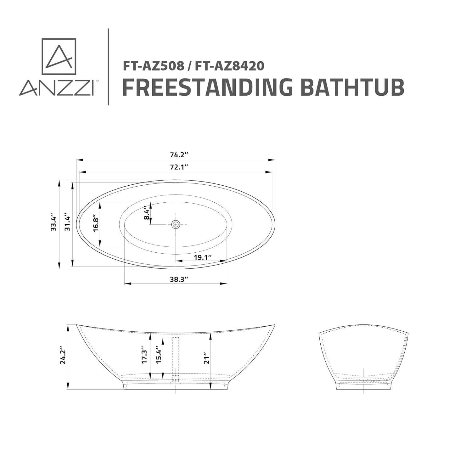 Alto 67'' x 30'' Freestanding Soaking Solid Surface Bathtub