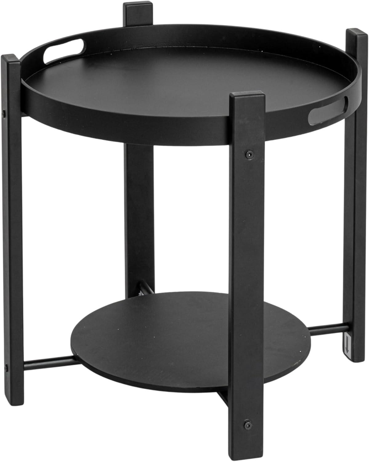 Round Black Fir Wood and Metal Tray Table