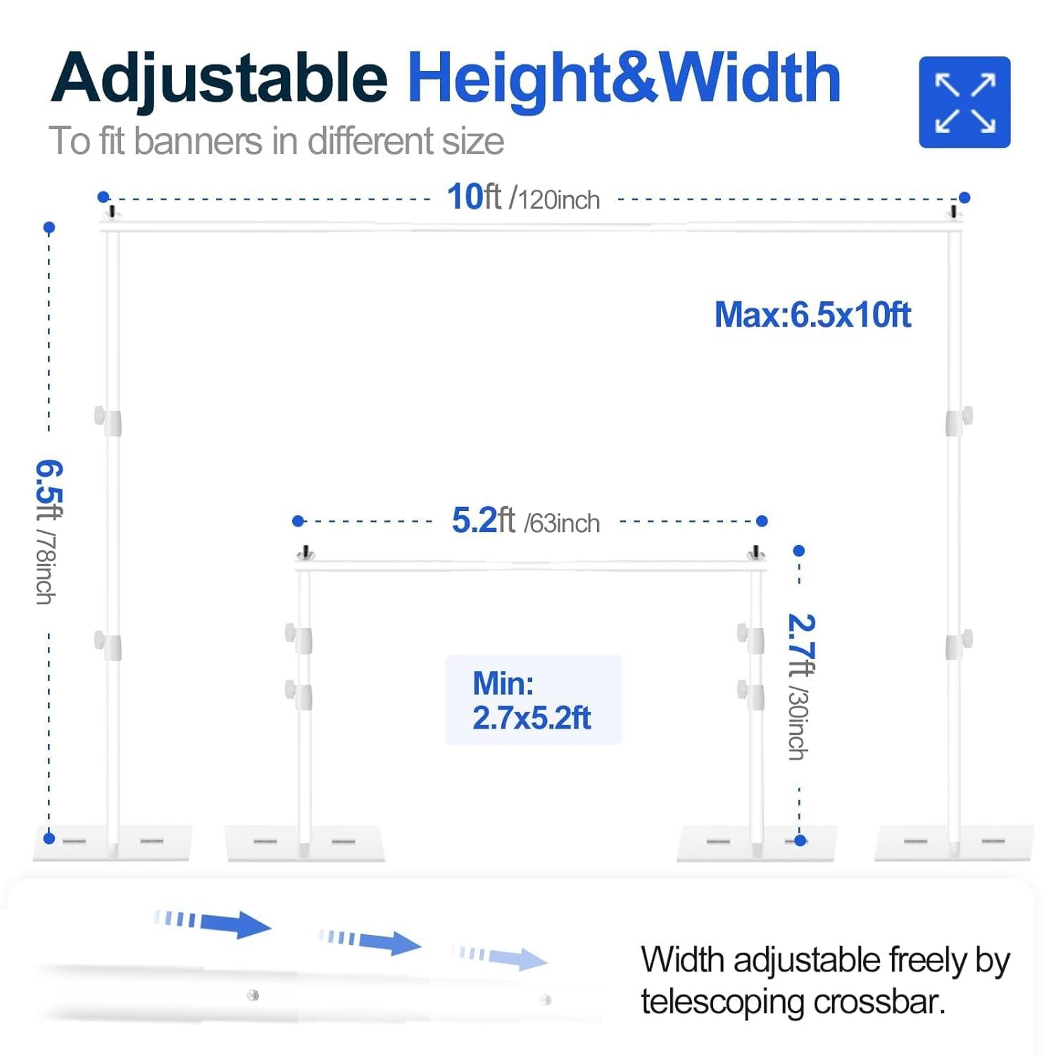 EMART Backdrop Stand, 6.5x10 ft Adjustable Photo Background Pipe and Drape Photography Kit with Heavy Duty Metal Flat Base for Parties, Wedding, Video Studio, Birthday - White