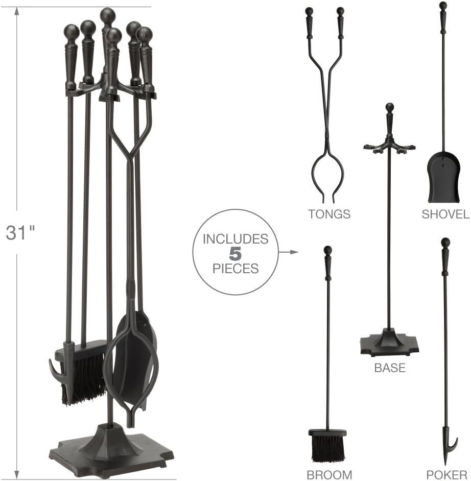 UniFlame 5-Piece Black Cast Iron Fireplace Tool Set