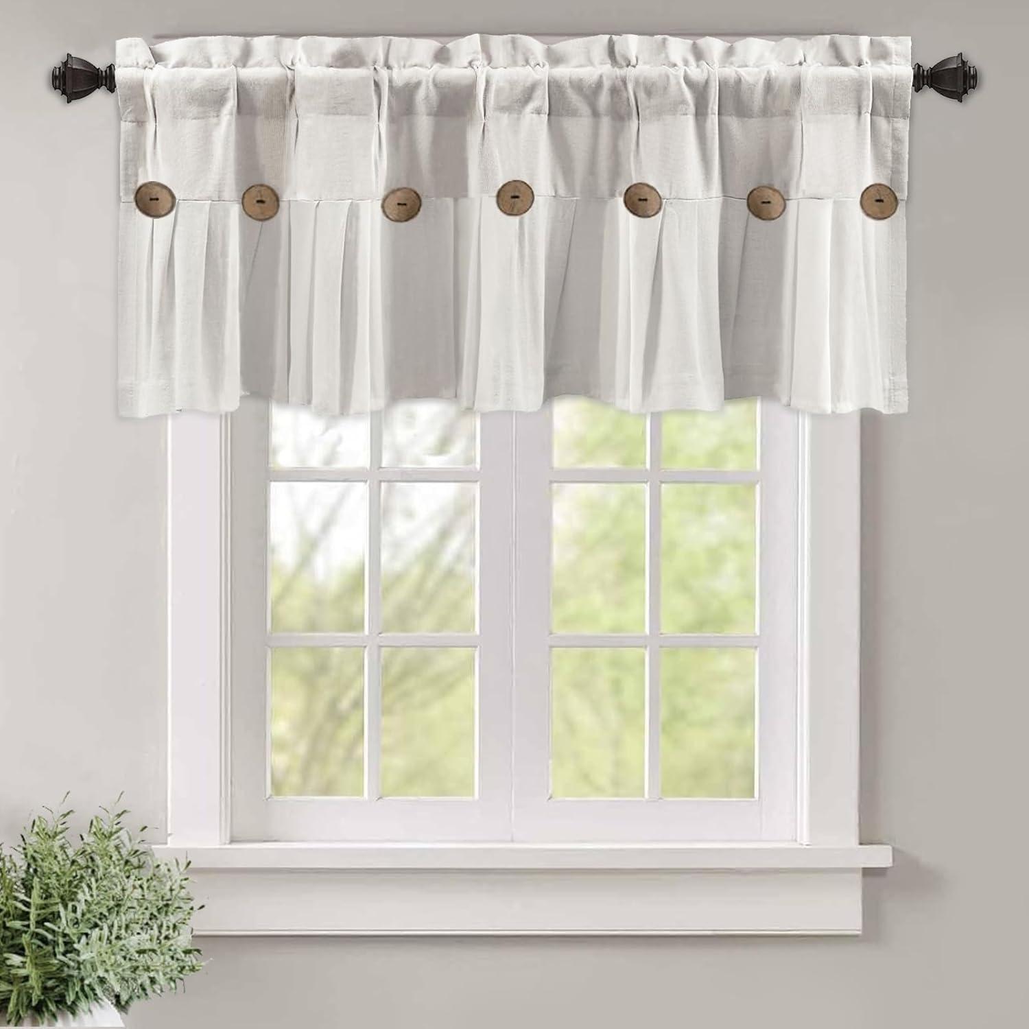 Lush Decor Linen Button Cotton Blend Tailored Window Valance
