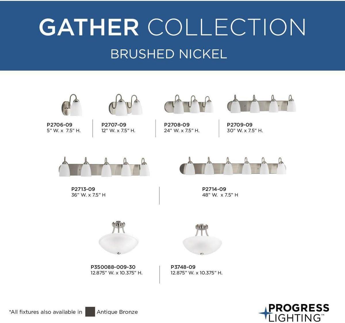 Progress Lighting Gather Collection 4-Light Bath Bracket, Brushed Nickel, Etched Glass Shades