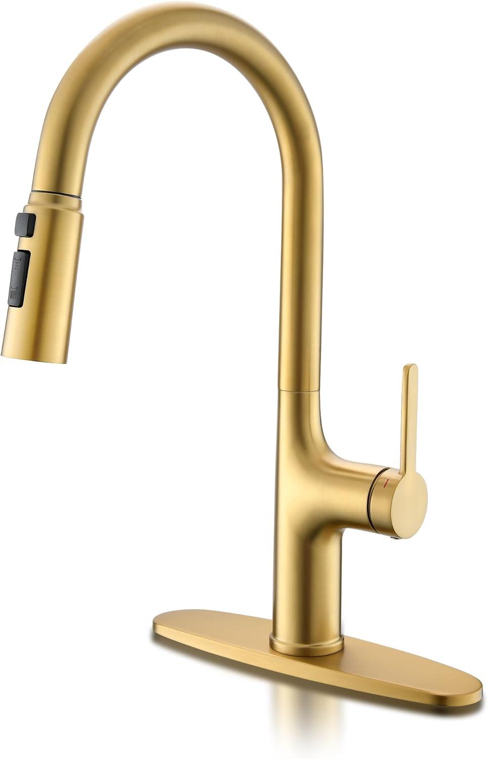 Brushed Gold Stainless Steel Kitchen Faucet with Pull-Out Spray