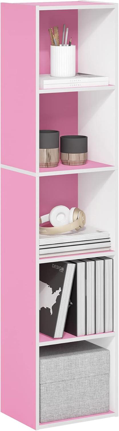 Furinno Pasir 5-Tier Open Shelf Bookcase, Pink/White