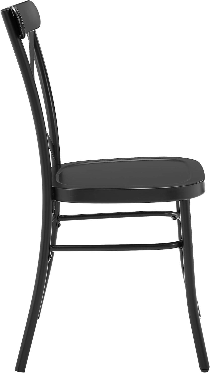 Set of 2 Camille Dining Chair Matte Black - Crosley: French Industrial Style, Steel Construction, X-Back Design