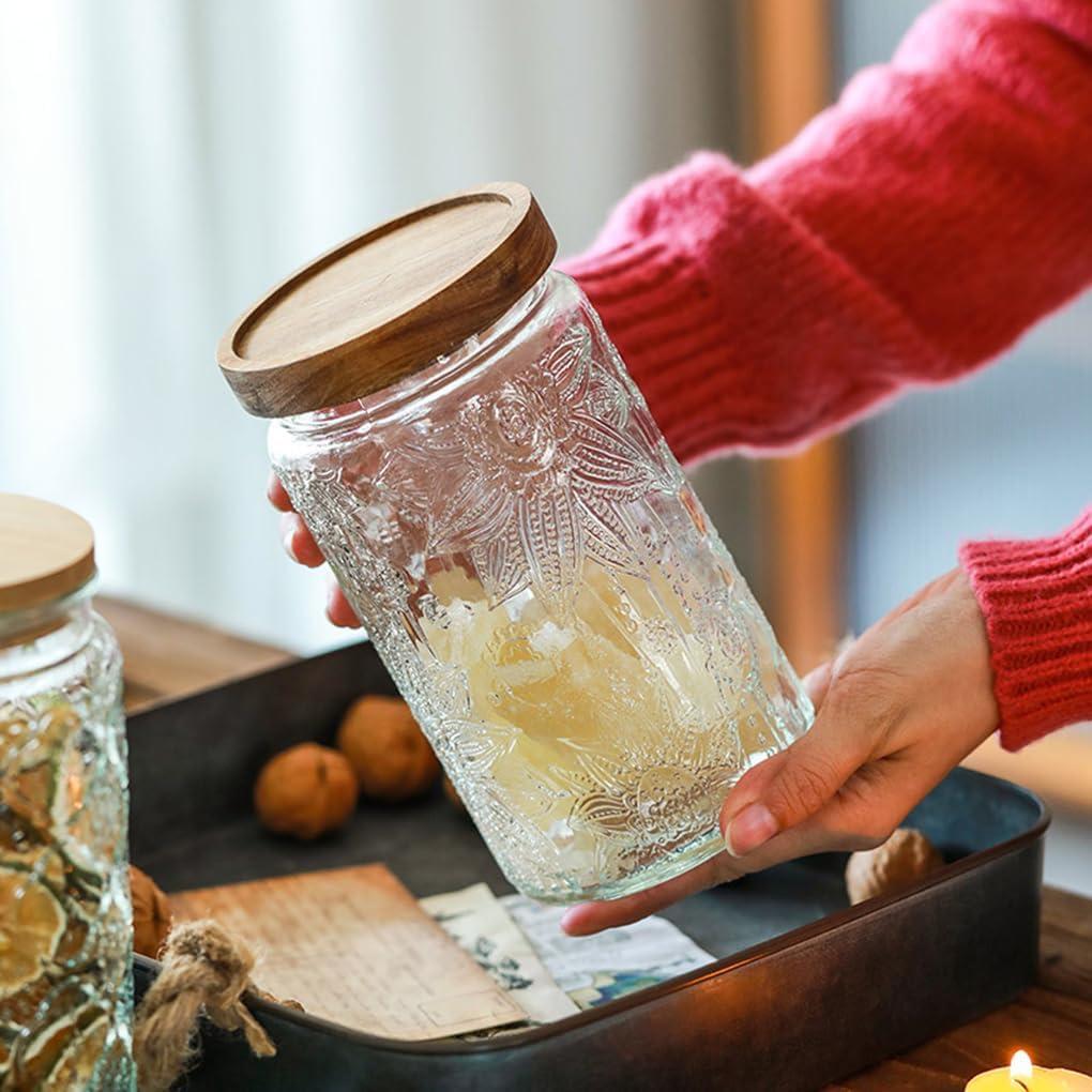 Glass Jar With Lid Vintage Suit Relief Large Capacity Home Kitchen Counter Pantry Sealing Tank