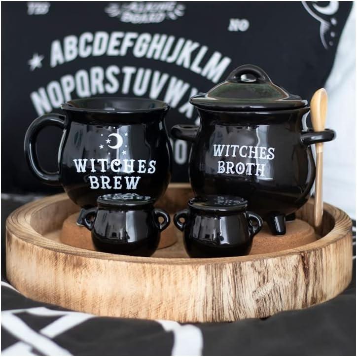 Pacific Giftware Witches Broth Cauldron Ceramic Bowl with Broom Spoon