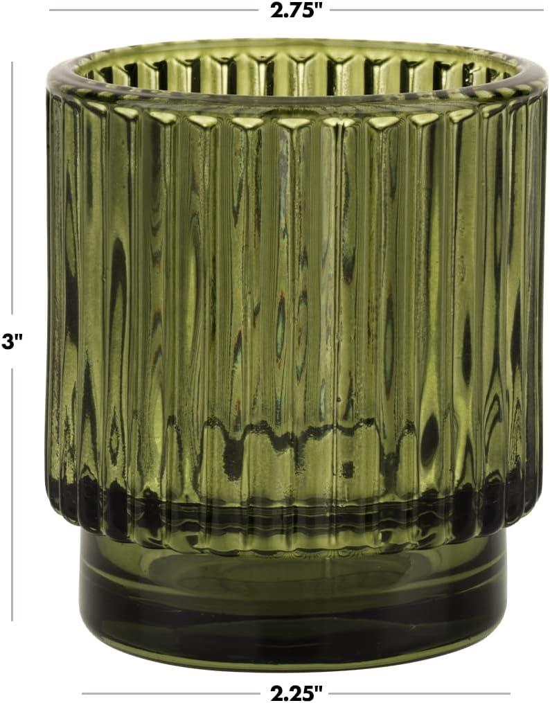 Koyal Wholesale Olive Green Ribbed Glass Votive Candle Holders - Aesthetic Decor & Candle Holders Table Décor, Pack of 6