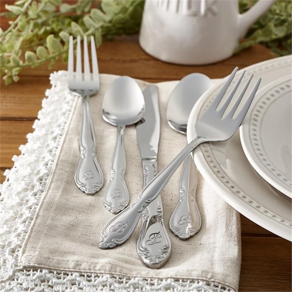 RiverRidge Home RiverRidge Rose Flatware 46-Piece Monogrammed Stainless Steel Silverware Set for 8