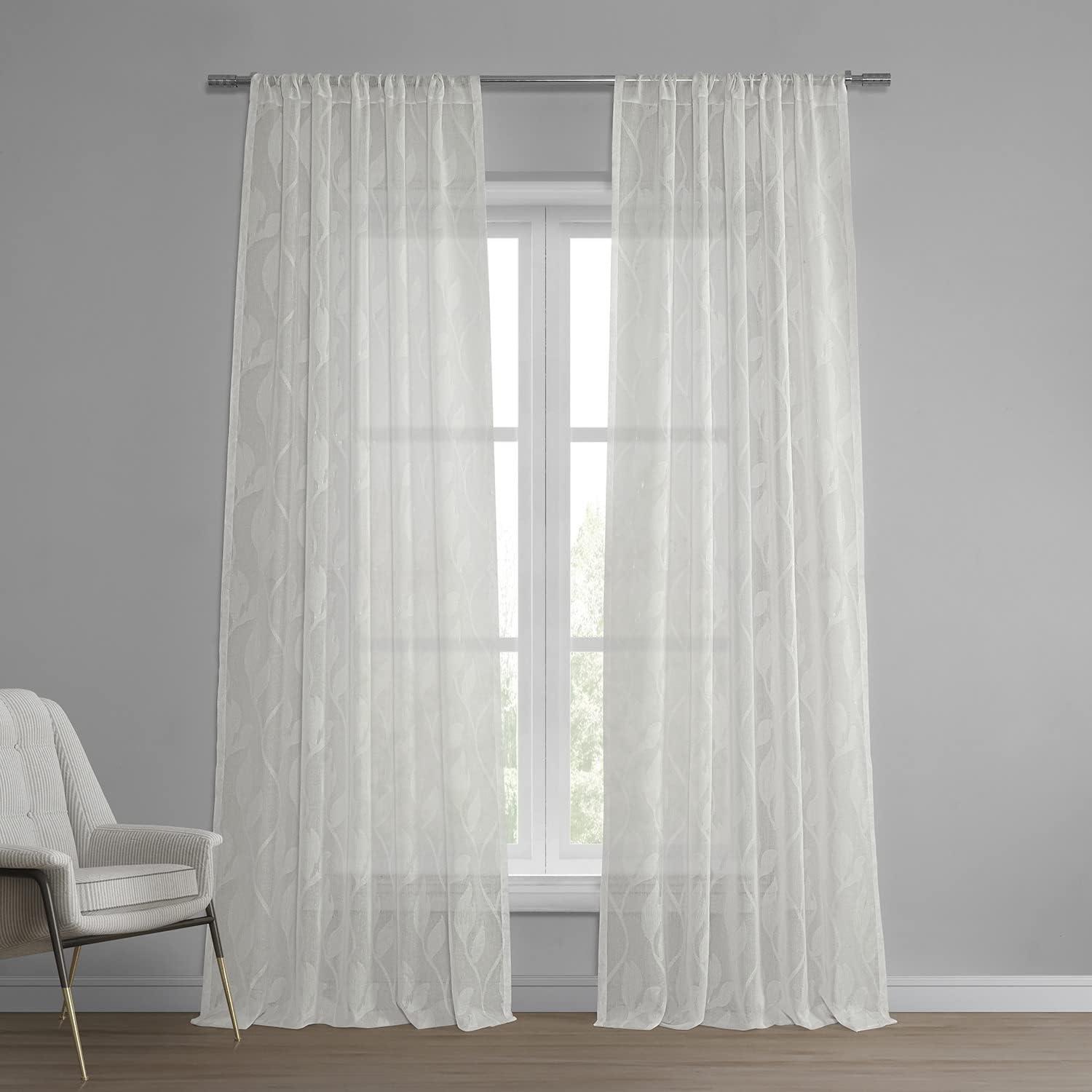 White Sheer Linen-Blend 108" Window Panel