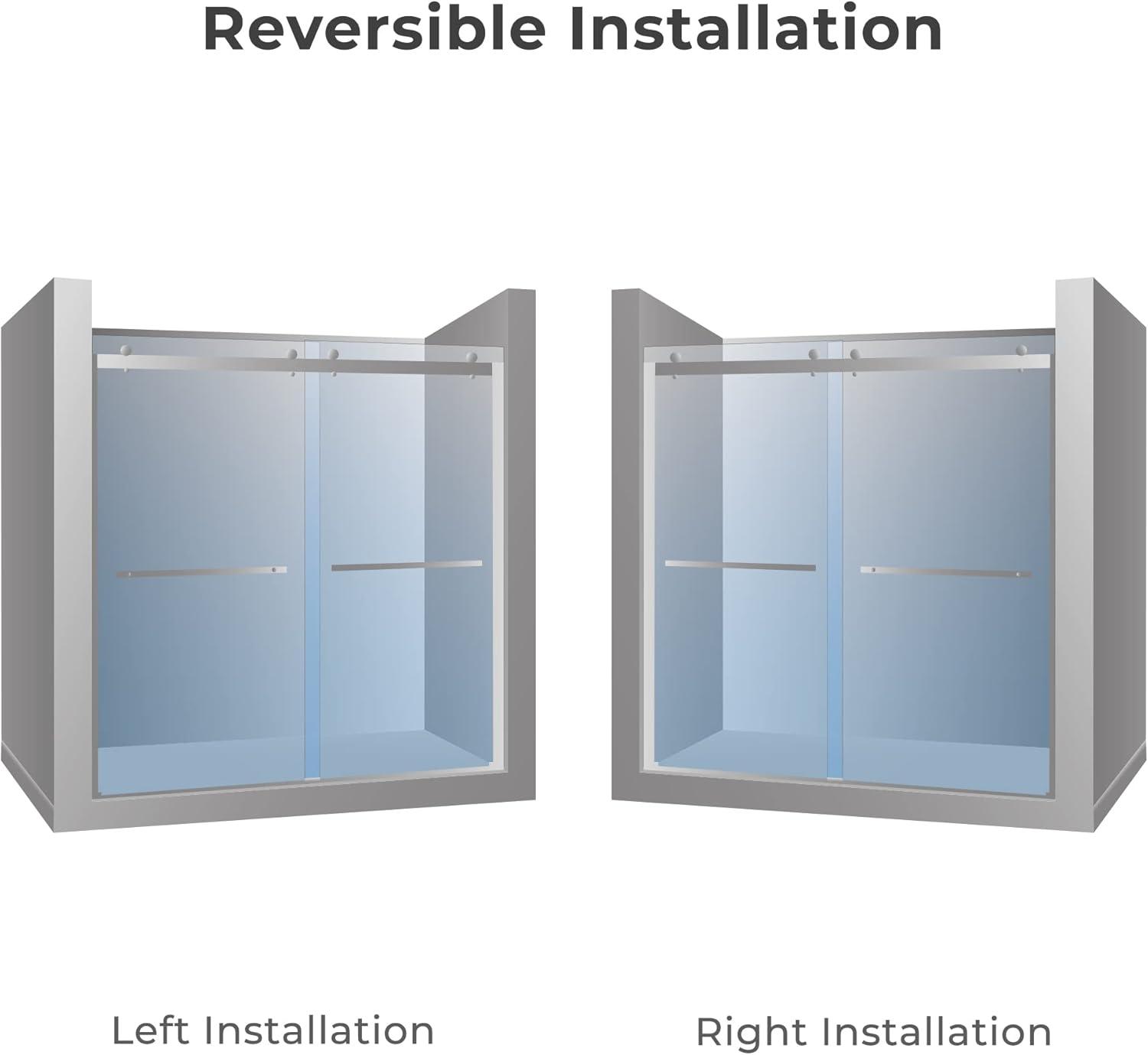 56" - 60" W 74” H Double Sliding Frameless Shower Door with Fixed Glass Panel