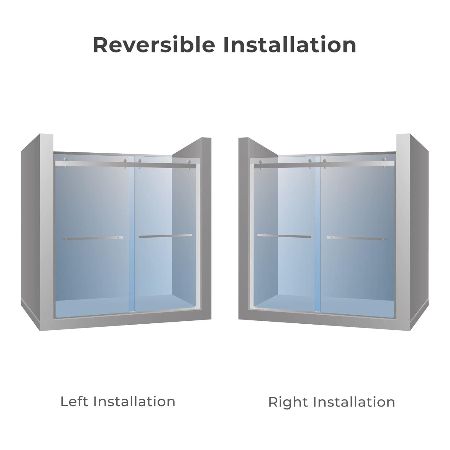 56" - 60" W 74” H Double Sliding Frameless Shower Door with Fixed Glass Panel