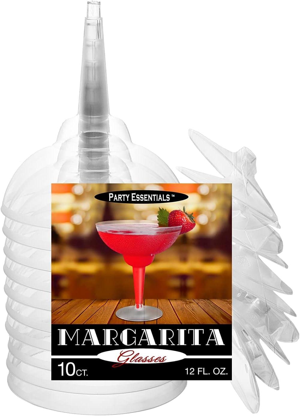 Party Essentials 10 Count Hard Plastic Two-Piece Margarita Glasses, 12-Ounce, Clear