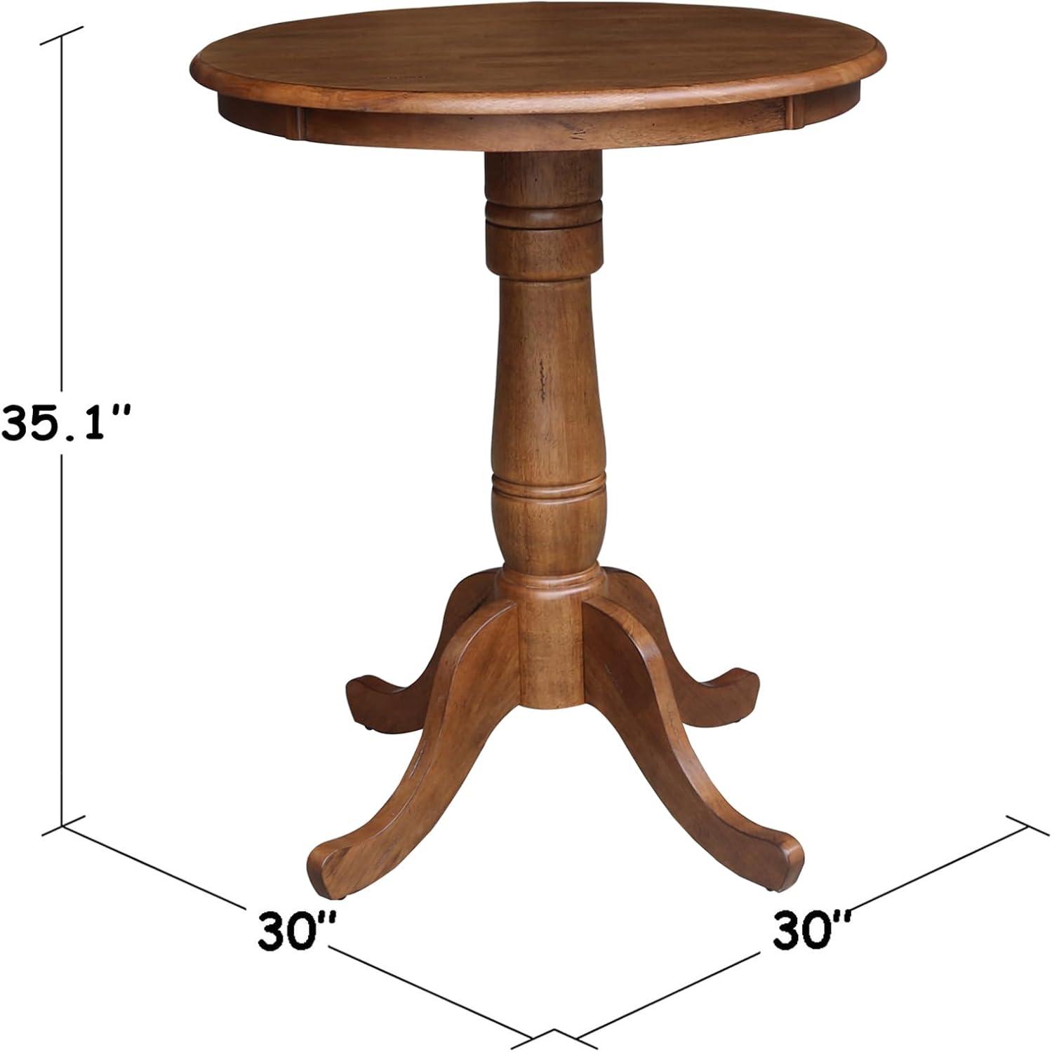 Distressed Oak Round Extendable Bar Height Pedestal Table