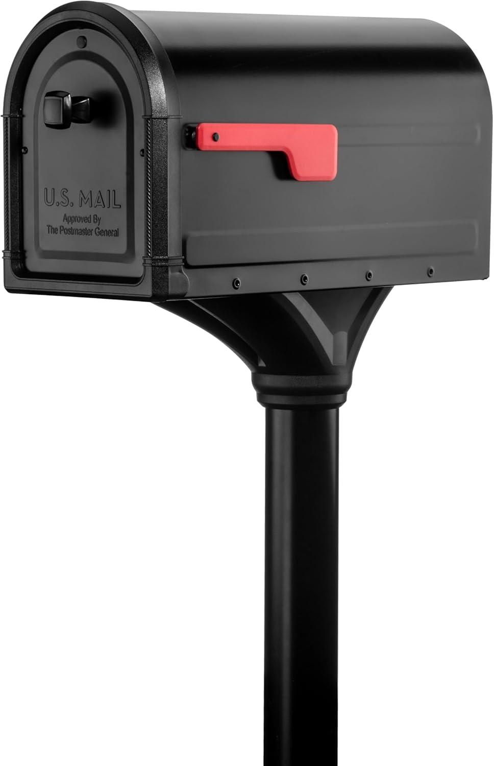 Large Black Aluminum Post Mount Mailbox with Steel Post