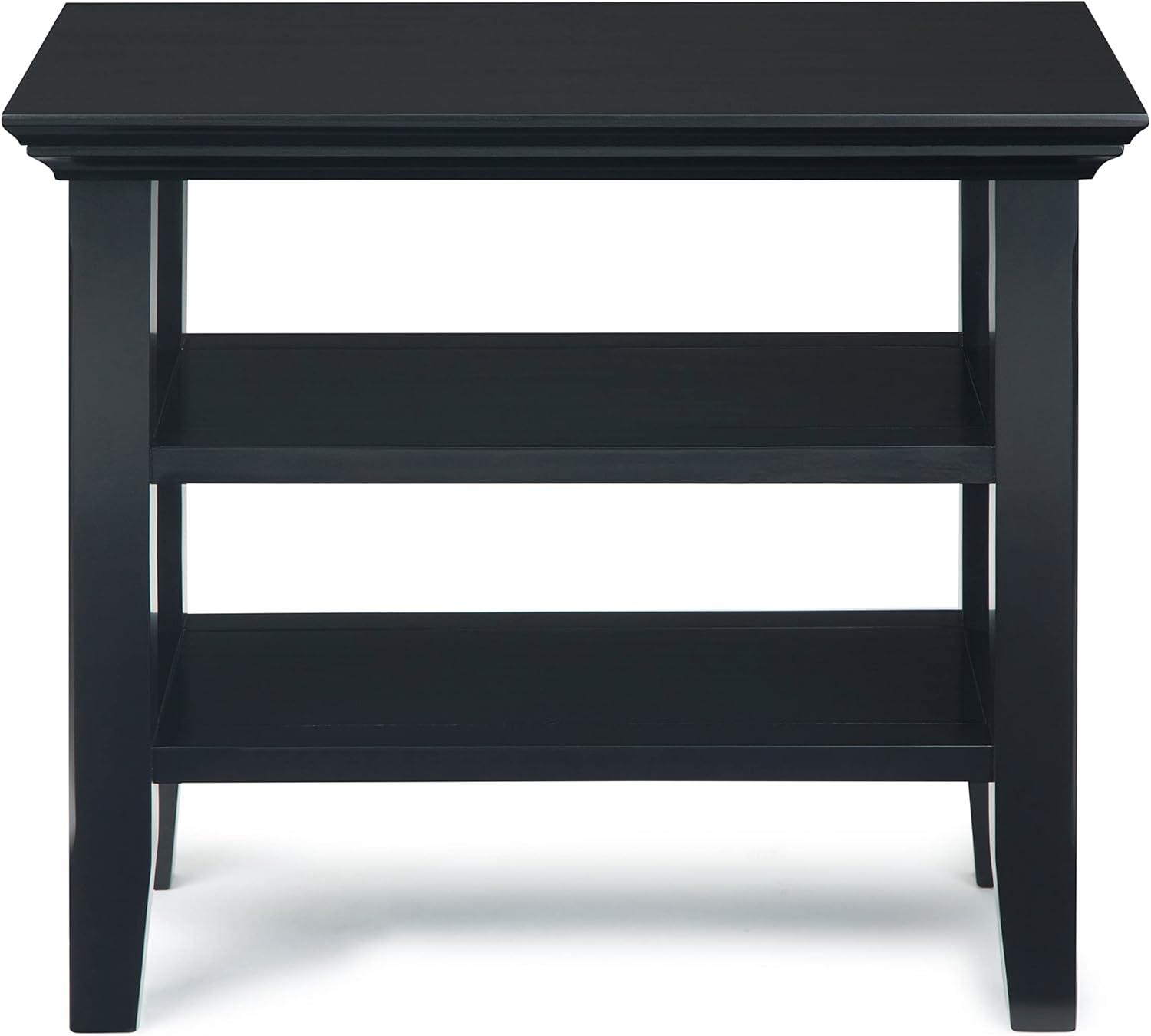 Simpli Home Acadian Wood 14" Rectangle Transitional Narrow Side Table in Black