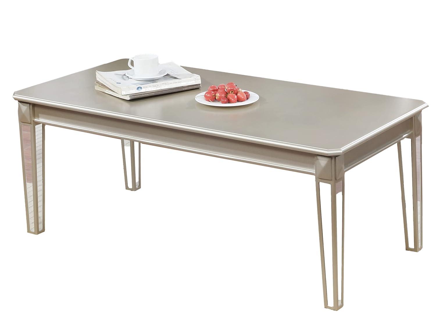 Roundhill Furniture Barent Contemporary Wood Coffee Table with Mirrored Legs, Champagne