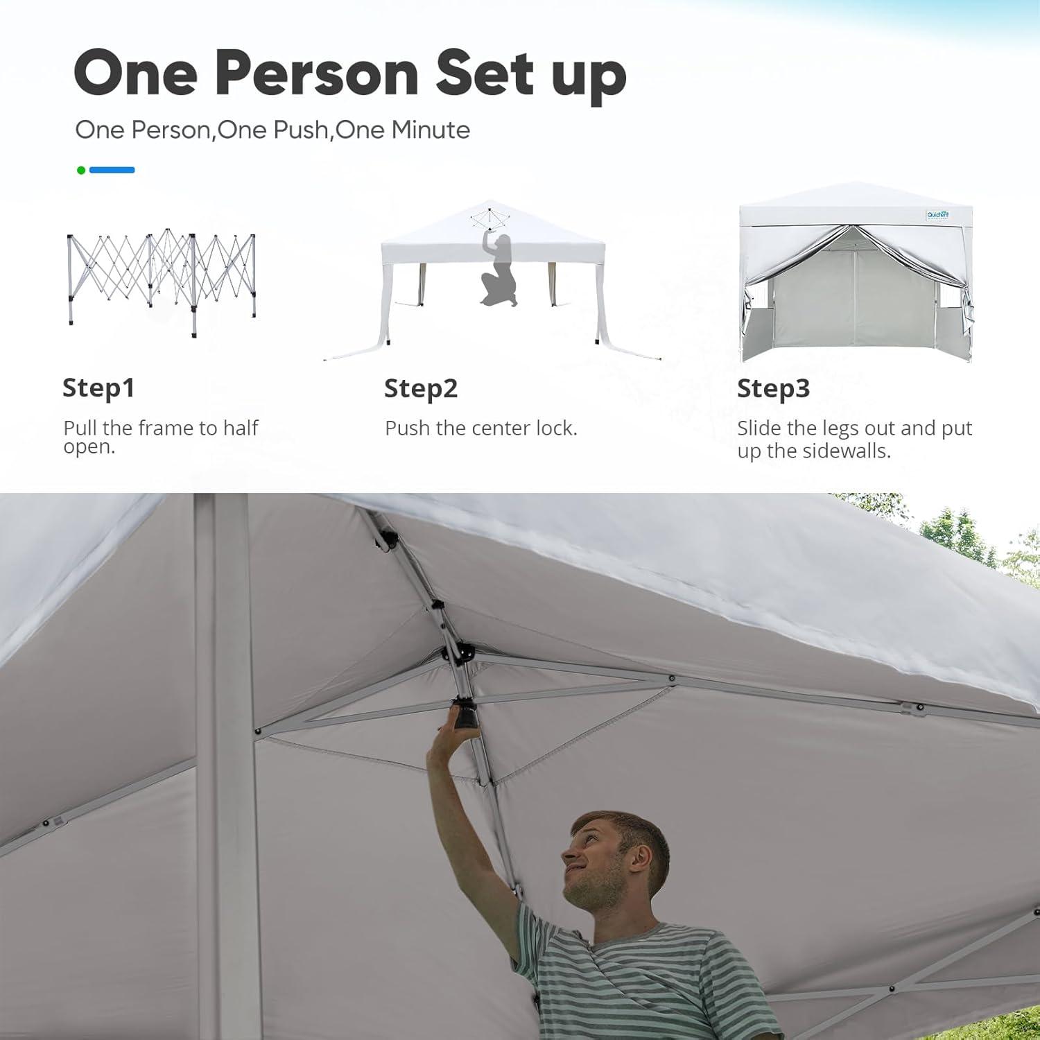 Quictent Privacy 10'x10’Pop up Canopy Tent with Sidewalls Enclosed Instant Gazebo Shelter Waterproof (White)