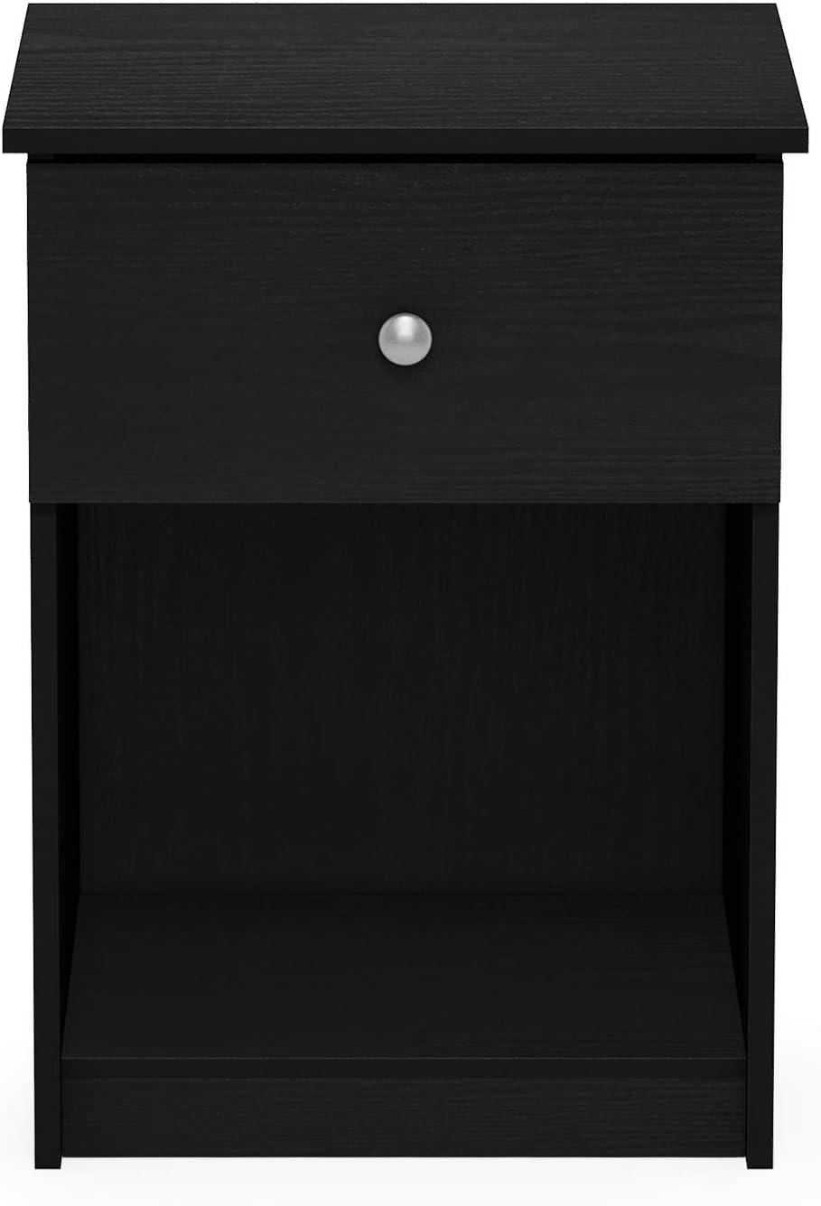 Furinno Lucca Nightstand with One Drawer, Black Oak