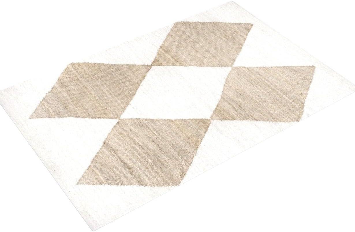 8'x10' Pandora Diamond Jute Area Rug Tan/Ivory - nuLOOM: Geometric Flat Pile, Handmade, Indoor, Rectangle