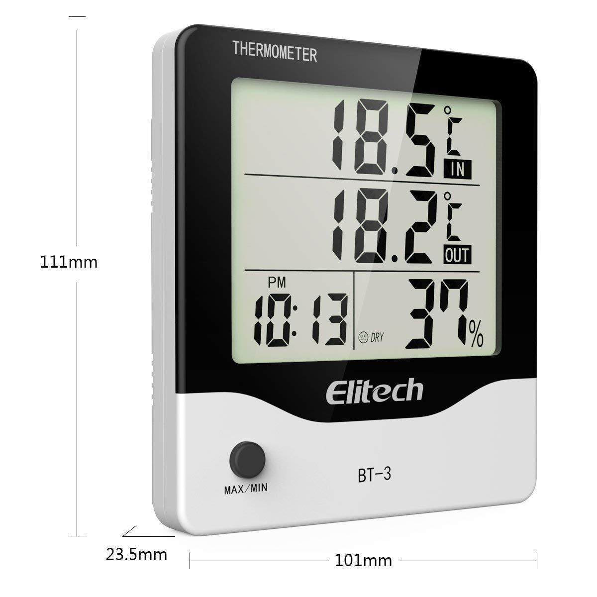 Elitech BT-3 Digital Indoor/Outdoor Hygrometer Thermometer with Humidity Sensor